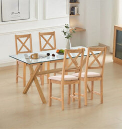 Hallowood Furniture Cullompton Dining Table Glass Top (160Cm) With 4 Beige Fabric Cross Back Chairs - thumbnail 1