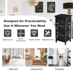 Costway Set Of 2 3-Tier Chest Of Drawers Side Table Beside Table Nightstand W/2 Baskets - thumbnail 9