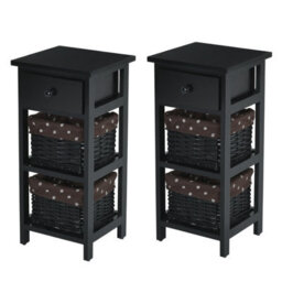 Costway Set Of 2 3-Tier Chest Of Drawers Side Table Beside Table Nightstand W/2 Baskets - thumbnail 1
