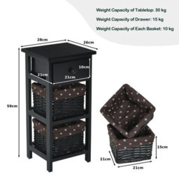 Costway Set Of 2 3-Tier Chest Of Drawers Side Table Beside Table Nightstand W/2 Baskets - thumbnail 2