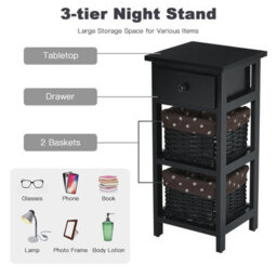 Costway Set Of 2 3-Tier Chest Of Drawers Side Table Beside Table Nightstand W/2 Baskets - thumbnail 6