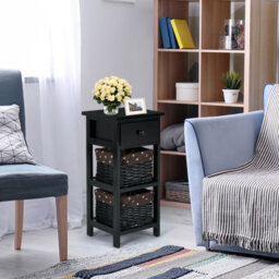 Costway Set Of 2 3-Tier Chest Of Drawers Side Table Beside Table Nightstand W/2 Baskets - thumbnail 3