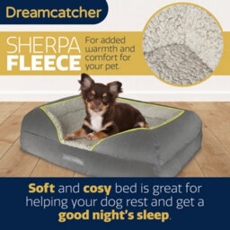 Dreamcatcher Grey Medium Dog Bed Orthopaedic Shredded Memory Foam, Fleece Sleeping Area, Non Slip Base, Removable Washable Cover - thumbnail 3