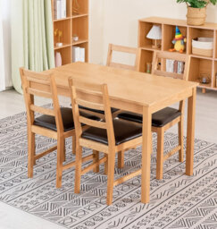 Hallowood Furniture Waverly Oak Dining Table (Tab1200) Set With 4 Small Ladder Back Chairs (Brown Seat) - thumbnail 1