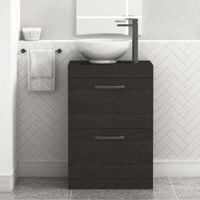 Royal Bathrooms 600mm Floor Standing Vanity Unit 2 Drawer Hale Black & Countertop Basin - Breeze With Matt Black Handle - image 1