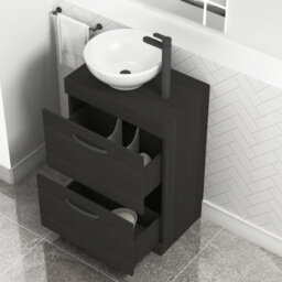 Royal Bathrooms 600mm Floor Standing Vanity Unit 2 Drawer Hale Black & Countertop Basin - Breeze With Matt Black Handle - thumbnail 3