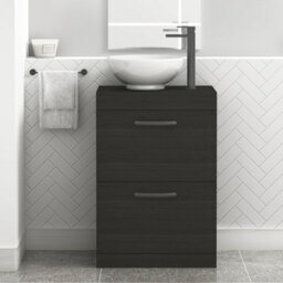 Royal Bathrooms 600mm Floor Standing Vanity Unit 2 Drawer Hale Black & Countertop Basin - Breeze With Matt Black Handle - thumbnail 1