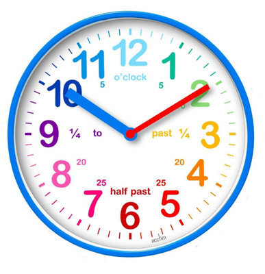 Acctim Wickford Kids Teaching Wall Clock Quartz Rainbow Dial Quarter Markers Blue 20Cm 22529