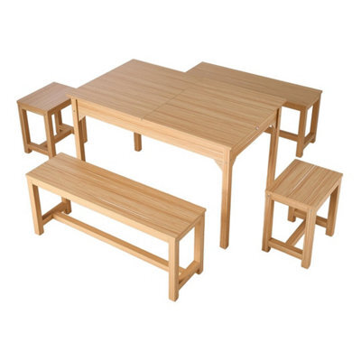 Extendable Dining Table And Chairs Set 2 Stools & 2 Benches 120-160X71X75Cm - image 1