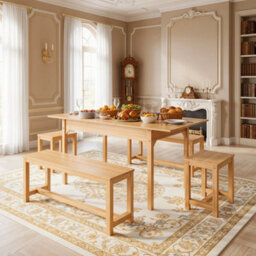 Extendable Dining Table And Chairs Set 2 Stools & 2 Benches 120-160X71X75Cm - thumbnail 6