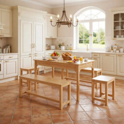 Extendable Dining Table And Chairs Set 2 Stools & 2 Benches 120-160X71X75Cm - thumbnail 5