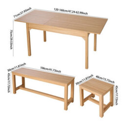 Extendable Dining Table And Chairs Set 2 Stools & 2 Benches 120-160X71X75Cm - thumbnail 2