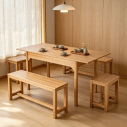 Extendable Dining Table And Chairs Set 2 Stools & 2 Benches 120-160X71X75Cm - thumbnail 3