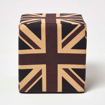Homescapes Cotton Cube Pouffe Vintage Union Jack, 36 X 36 X 38 Cm - image 1