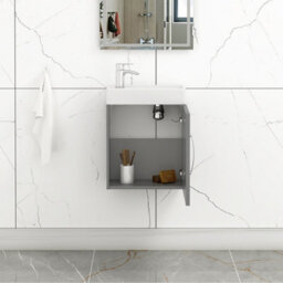 Royal Bathrooms Como 400mm Wall Hung Vanity Sink Unit Indigo Grey Gloss - 1 Door Cloakroom - thumbnail 6