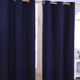 Homescapes Plain Off Navy Blue Cotton Eyelet Curtains 137 X 182 Cm