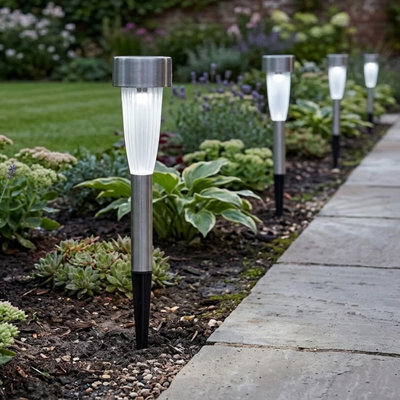 Storm Trading Group 12 X Stainless Steel Fluted Solar Stake Lights Dusk To Dawn Path Feature Light - image 1