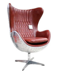 Aviator Aviation Swivel Egg Armchair Aluminium Vintage Rouge Red Real Distressed Leather