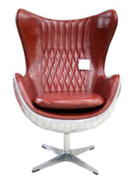 Aviator Aviation Swivel Egg Armchair Aluminium Vintage Rouge Red Real Distressed Leather - thumbnail 2