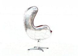 Aviator Aviation Swivel Egg Armchair Aluminium Vintage Rouge Red Real Distressed Leather - thumbnail 5