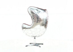 Aviator Aviation Swivel Egg Armchair Aluminium Vintage Rouge Red Real Distressed Leather - thumbnail 6