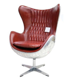 Aviator Aviation Swivel Egg Armchair Aluminium Vintage Rouge Red Real Distressed Leather - thumbnail 3