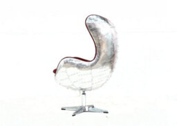 Aviator Aviation Swivel Egg Armchair Aluminium Vintage Rouge Red Real Distressed Leather - thumbnail 4