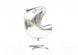 Aviator Aviation Swivel Egg Armchair Aluminium Vintage Rouge Red Real Distressed Leather - thumbnail 7