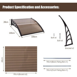 Costway Door Canopy Awning Shelter Front Back Porch Window Roof Outdoor Shade Patio Dark Brown - thumbnail 4