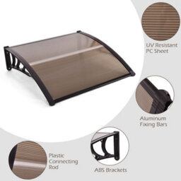 Costway Door Canopy Awning Shelter Front Back Porch Window Roof Outdoor Shade Patio Dark Brown - thumbnail 2