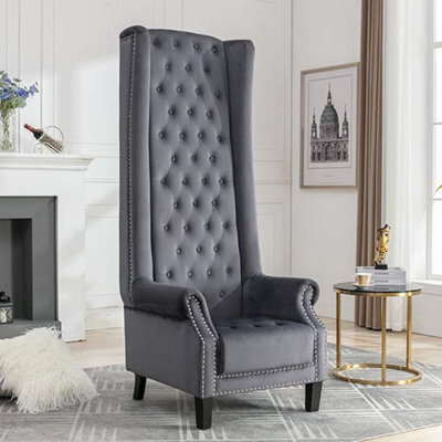 Furniture In Fashion Trento Tall Upholstered Velvet Porter Chair In Grey - image 1