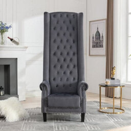 Furniture In Fashion Trento Tall Upholstered Velvet Porter Chair In Grey - thumbnail 6
