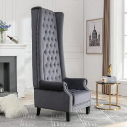 Furniture In Fashion Trento Tall Upholstered Velvet Porter Chair In Grey - thumbnail 2