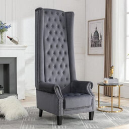 Furniture In Fashion Trento Tall Upholstered Velvet Porter Chair In Grey - thumbnail 1