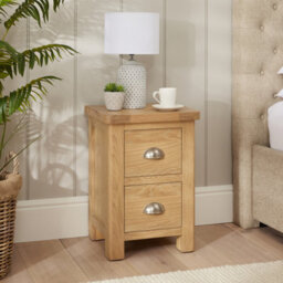 The Furniture Market Marbury Oak Slim 2 Drawer Bedside Table Narrow Nightstand For Small Spaces Solid Wood Brushed Nickel Handles Fully Assembled - thumbnail 3