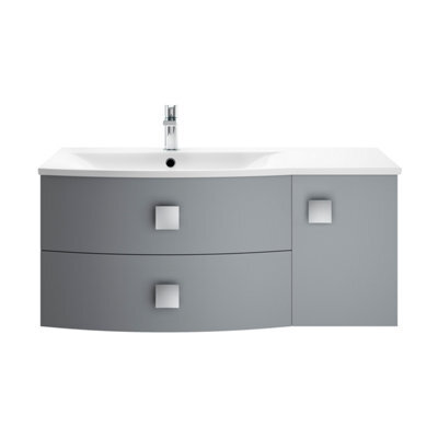 Balterley Gentleshaw Contemporary 1 Door 2 Drawer Left-Hand Wall Hung Vanity Unit With Curved Basin, Dove Grey, 1000mm - image 1