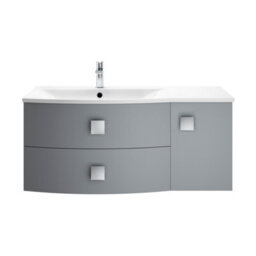 Balterley Gentleshaw Contemporary 1 Door 2 Drawer Left-Hand Wall Hung Vanity Unit With Curved Basin, Dove Grey, 1000mm - thumbnail 1