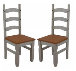 Mercers Furniture Corona Grey Wax Pair Of Dining Chairs Slat Back Solid Wood Pine Wooden X2 With Mexican Styling