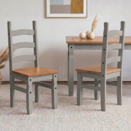 Mercers Furniture Corona Grey Wax Pair Of Dining Chairs Slat Back Solid Wood Pine Wooden X2 With Mexican Styling - thumbnail 4