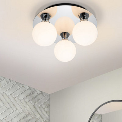 Cosylyte Bowen Bathroom 3 Light Classic Opal Glass Ceiling Flush Light - Chrome - image 1