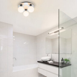 Cosylyte Bowen Bathroom 3 Light Classic Opal Glass Ceiling Flush Light - Chrome - thumbnail 2