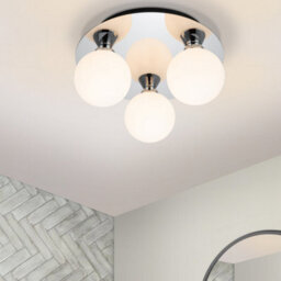 Cosylyte Bowen Bathroom 3 Light Classic Opal Glass Ceiling Flush Light - Chrome - thumbnail 1