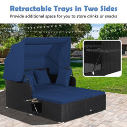Gainoom Outdoor Daybed Pe Rattan Wicker For 2 Persons With Retractable Canopy - thumbnail 8