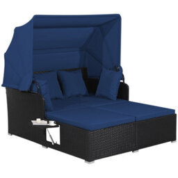 Gainoom Outdoor Daybed Pe Rattan Wicker For 2 Persons With Retractable Canopy - thumbnail 1
