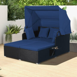 Gainoom Outdoor Daybed Pe Rattan Wicker For 2 Persons With Retractable Canopy - thumbnail 3