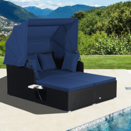 Gainoom Outdoor Daybed Pe Rattan Wicker For 2 Persons With Retractable Canopy - thumbnail 4
