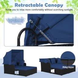 Gainoom Outdoor Daybed Pe Rattan Wicker For 2 Persons With Retractable Canopy - thumbnail 5