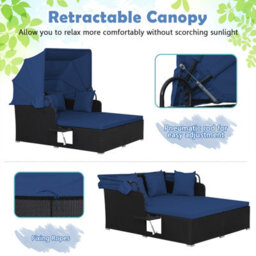 Gainoom Outdoor Daybed Pe Rattan Wicker For 2 Persons With Retractable Canopy - thumbnail 6