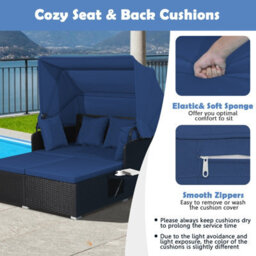 Gainoom Outdoor Daybed Pe Rattan Wicker For 2 Persons With Retractable Canopy - thumbnail 7