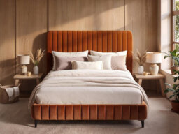 Solace+Co Adelaide Fluted Upholstered Bed Frame, Kingsize, Burnt Orange Corduroy - thumbnail 2